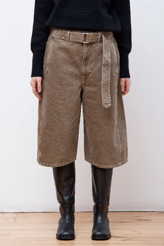 Women's Jodhpurs with Mid WaistTwisted Belted Bermuda Denim Snow Olive