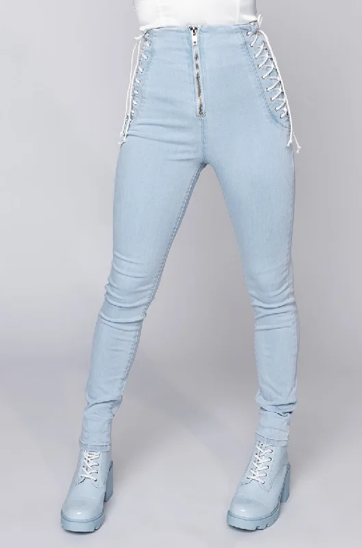 Women's Jodhpurs with V-Shaped CollarMARGOT LACE SKINNY JEANS LIGHT BLUE DENIM