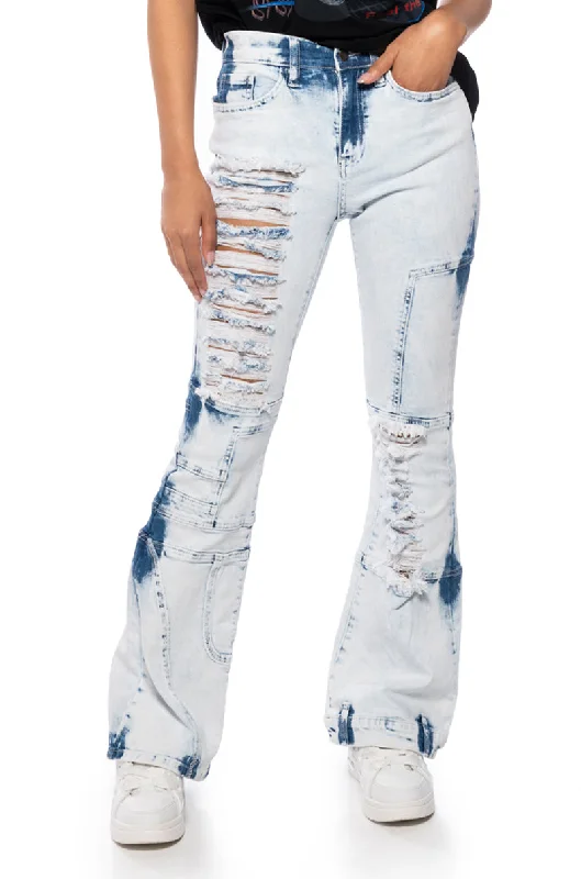 Women's Jodhpurs with Peter Pan CollarMEL ACID WASH FLARE DENIM JEANS