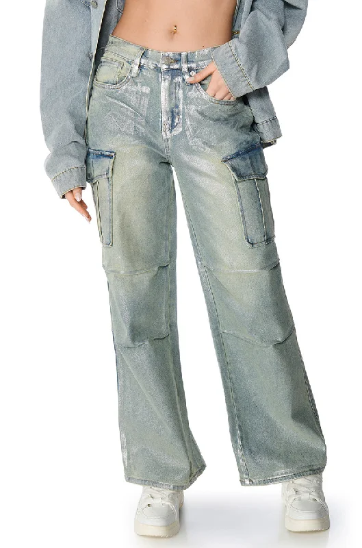 Women's Jodhpurs with Boat CollarODIN METALLIC DENIM CARGO PANT