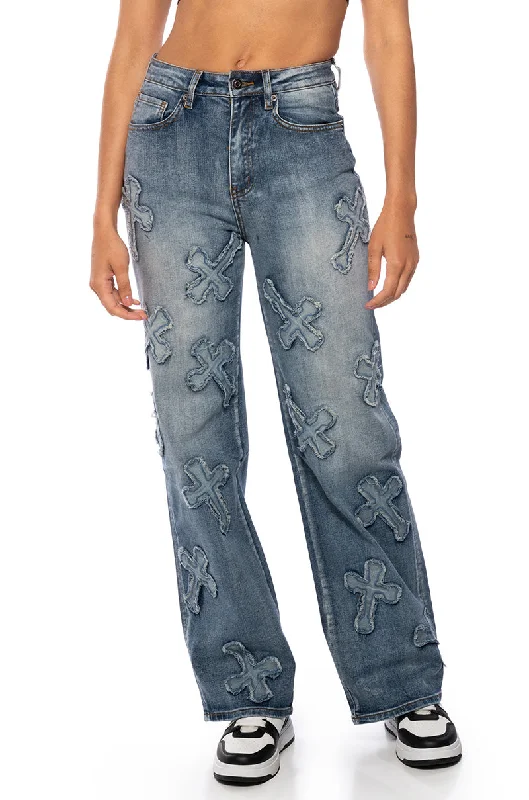 Women's Jodhpurs with Elastic WaistPAMELA CROSS PATCHWORK DENIM JEAN