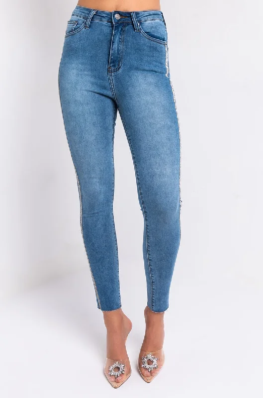 Women's Jodhpurs with Boat CollarSEXY RHINESTONE DENIM HIGH RISE DENIM