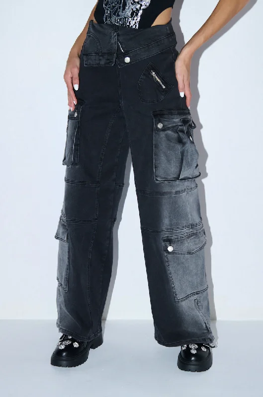 Women's Jodhpurs with Flared LegSOMETHING NEW FOLD OVER WAISTBAND DENIM PANT