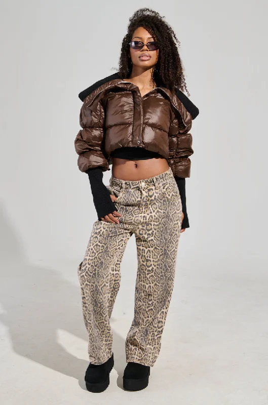 Women's Jodhpurs with High WaistWILD CHILD LEOPARD PRINT DENIM JEANS