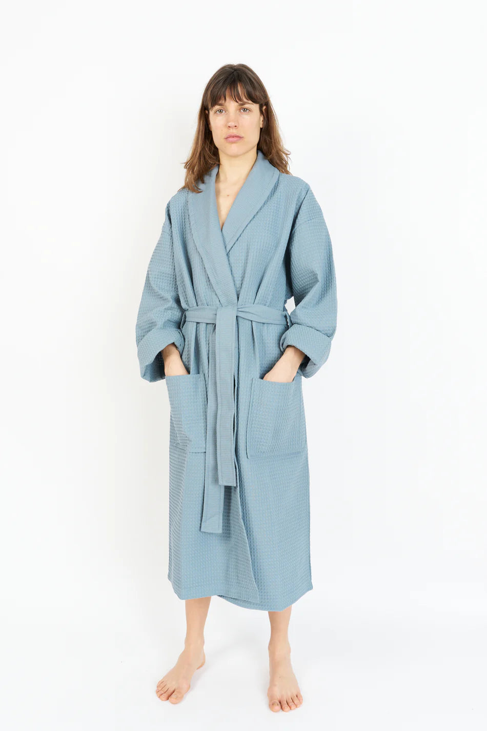 women's pajamas for a cozy night inBlue Waffle Unisex Relaxed Fit Bathrobe - House Babylon