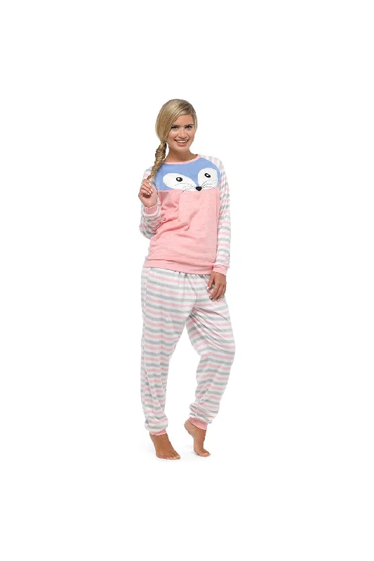 women's pajamas for hot summer nightsWomen's Pink Racoon Long Fleece Pyjamas