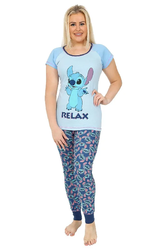 elegant women's satin pajamasWomen's Disney Lilo and Stitch Relax Light Blue Long Pyjamas