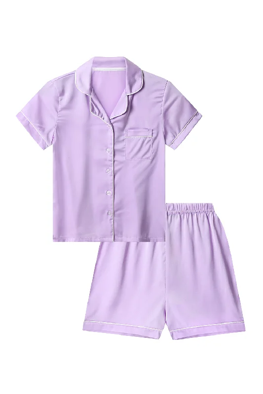 women's pajamas with a modern twistGirl's Lilac Satin Short Two Piece Pyjama Set