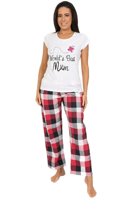 women's pajamas with cozy footiesWomen's 'Worlds Best Mum' Cotton Check Pyjamas