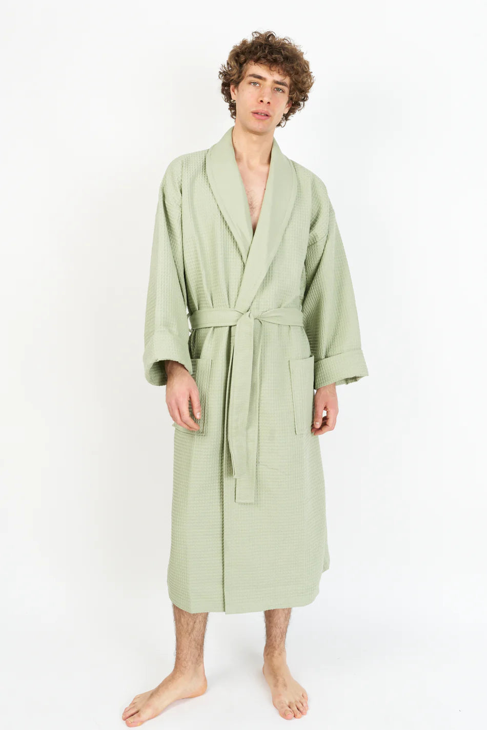 women's pajamas for a night of restLight Green Waffle Unisex Relaxed Fit Bathrobe - House Babylon