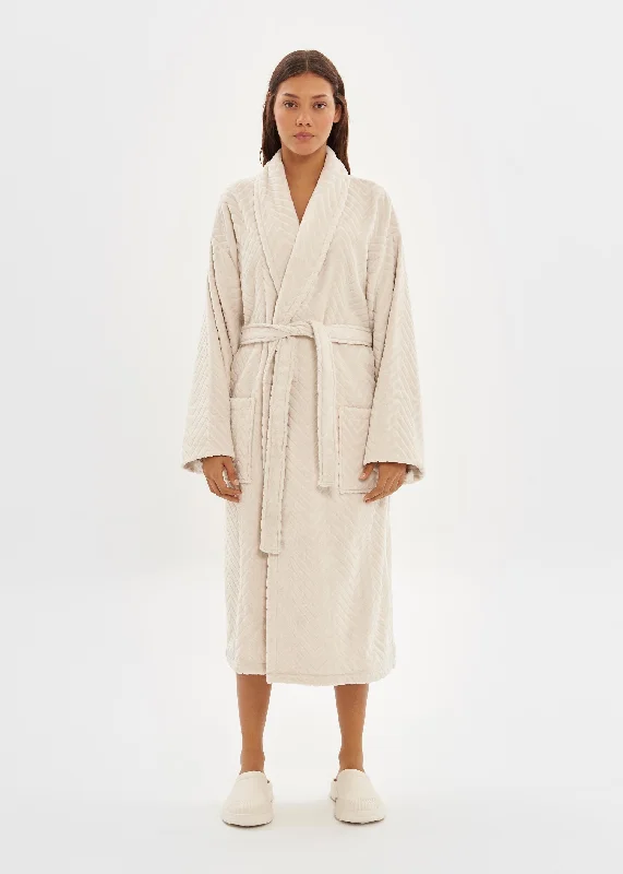 women's pajamas in soft, breathable materialsOff White Velour Unisex Relaxed Fit Bathrobe - House Babylon