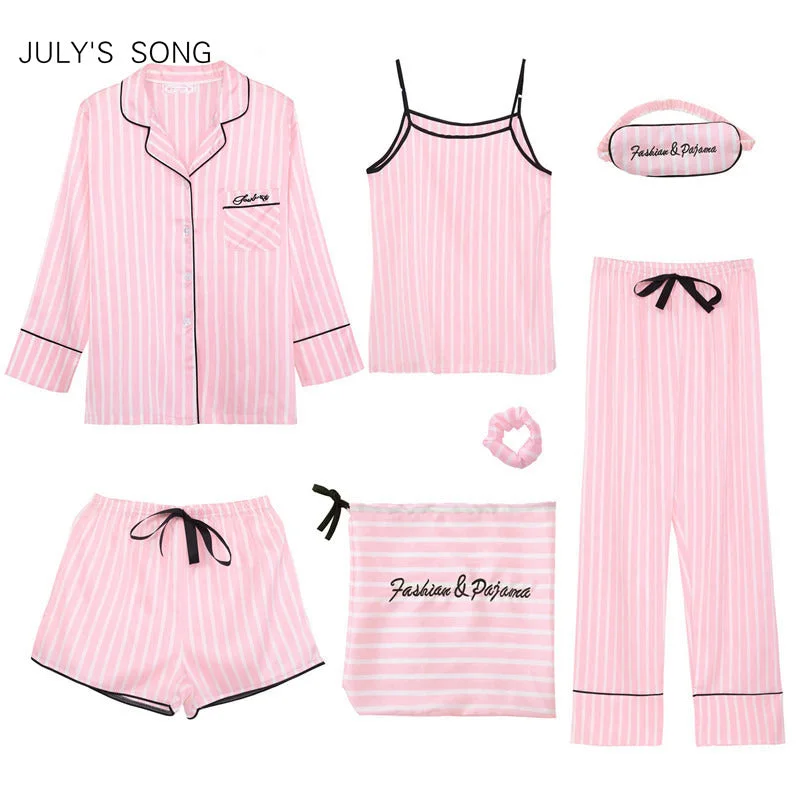 women's pajamas for those who seek ultimate relaxationPink Color Women's 7 Pieces Pajamas Sets