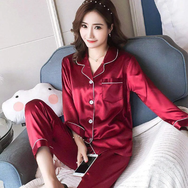 women's pajamas with a cozy, warm feelSilk Satin Women Pajama Sets