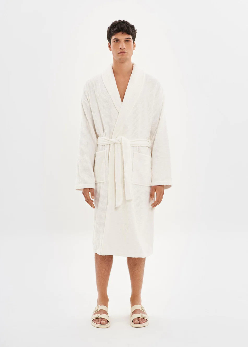 women's pajamas with drawstring waistWhite Waffle Unisex Relaxed Fit Bathrobe - House Babylon